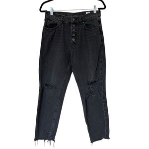 Free People We The Free Distressed Black Button Fly Crop Jeans 27